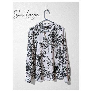 Calvin Klein Black & White Floral Sheer Blouse – Size Large